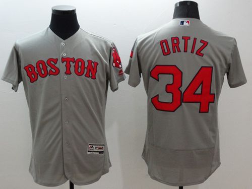 Red Sox #34 David Ortiz Grey Flexbase Authentic Collection Stitched MLB Jersey - Click Image to Close
